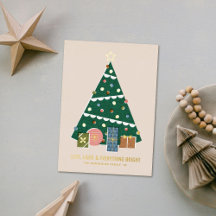 Kerstkaart met retro vintage kerstboom