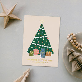 Kerstkaart met retro vintage kerstboom folie uitnodiging