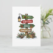 Kerstkaart met richtingbord naar de Noordpool (Staand voorkant)
