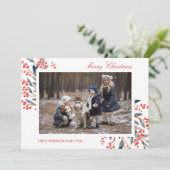 Kerstkaart met rode bessen en blad (Staand voorkant)