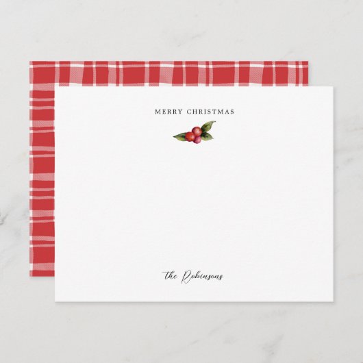 Kerstkaart met rode bessen notitiekaartje (Voorkant / Achterkant)