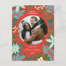 Kerstkaart met rode bloemen feestdagenkaart