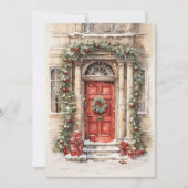 Kerstkaart met rode deur kunst plat design (Voorkant)