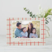 Kerstkaart met rode geruite leuke foto kaart (Staand voorkant)