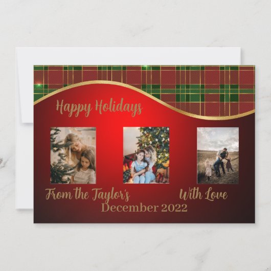 Kerstkaart met rode groene en gouden rand (Voorkant)