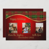 Kerstkaart met rode groene en gouden rand (Voorkant / Achterkant)