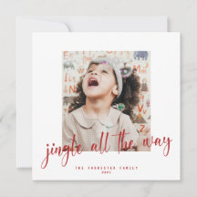 Kerstkaart met rode kalligrafische tekst 'Jingle A