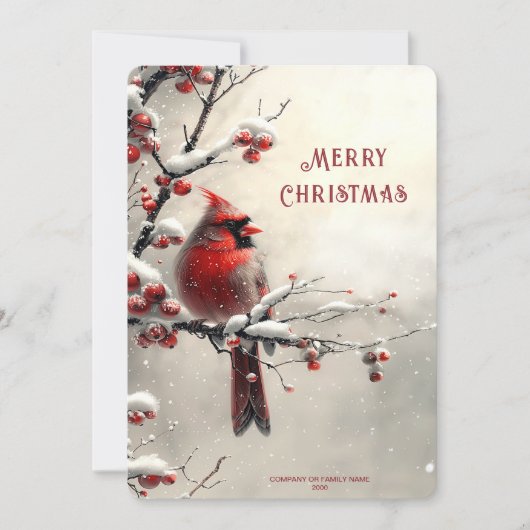 Kerstkaart met Rode Kardinaal (Voorkant)