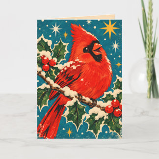 Kerstkaart met rode kardinaal in vintage stijl kaart