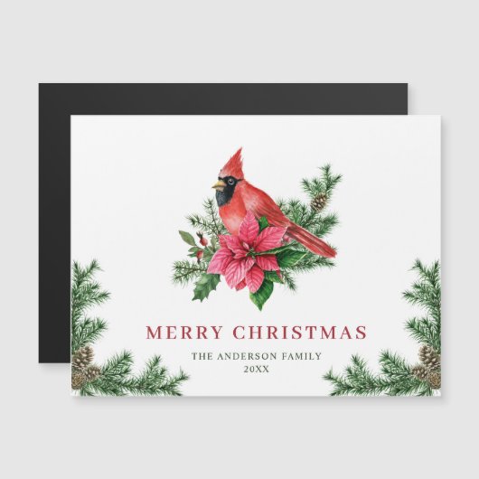 Kerstkaart met rode kardinaal magnetisch (Voorkant / Achterkant)