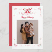 Kerstkaart met rode lint strik foto (Voorkant / Achterkant)