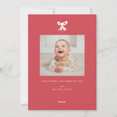 Kerstkaart met rode lint strik foto (Achterkant)