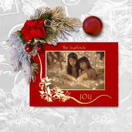 Kerstkaart met rode poinsettia 'Vreugde aan de Wer Folie Uitnodiging