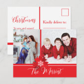 Kerstkaart met rode strik feestdagenkaart (Voorkant / Achterkant)