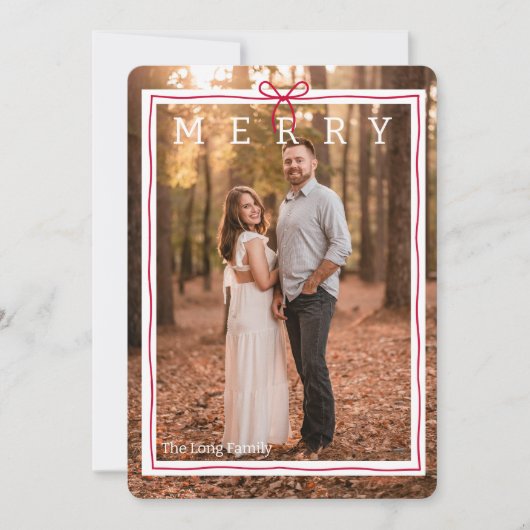 Kerstkaart met rode strik 'Prettige Feestdagen' (Voorkant)