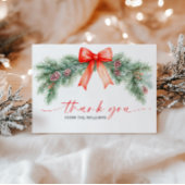 Kerstkaart met Rode Strik Vouwbare Bedankkaart