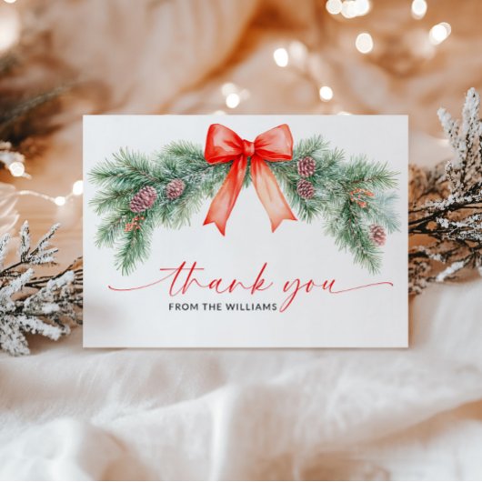 Kerstkaart met Rode Strik Vouwbare Bedankkaart
