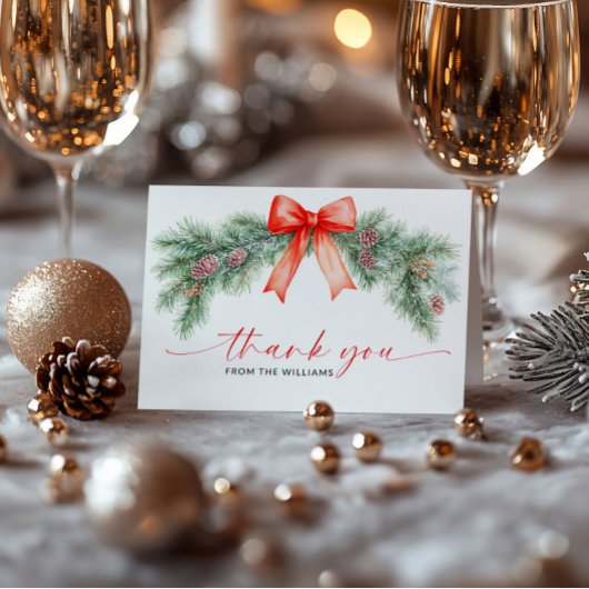 Kerstkaart met Rode Strik Vouwbare Bedankkaart