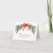 Kerstkaart met Rode Strik Vouwbare Bedankkaart (Voorkant)