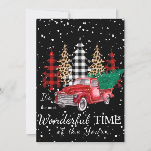 Kerstkaart met rode vrachtwagen (Voorkant)