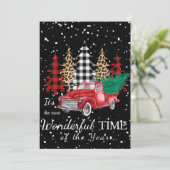 Kerstkaart met rode vrachtwagen (Staand voorkant)
