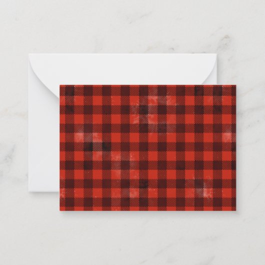 Kerstkaart met rood truckje en rustieke plaid notitiekaartje (Achterkant)