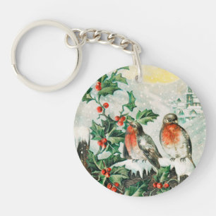 Kerstkaart met Roodborstjes, Hulst, Kerk Sleutelhanger