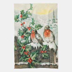 Kerstkaart met Roodborstjes, Hulst, Kerk Theedoek