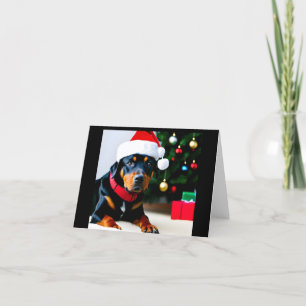 Kerstkaart met Rottweiler met kerstmuts Feestdagen Kaart