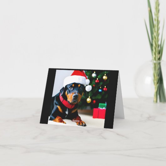 Kerstkaart met Rottweiler met kerstmuts Feestdagen Kaart (Achterkant)
