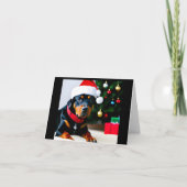 Kerstkaart met Rottweiler met kerstmuts Feestdagen Kaart (Voorkant)