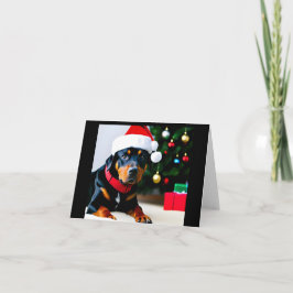 Kerstkaart met Rottweiler met kerstmuts Feestdagen Kaart
