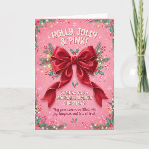 Kerstkaart met roze kerstlint kaart