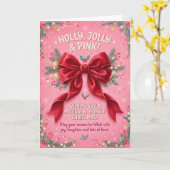 Kerstkaart met roze kerstlint kaart (Gele Bloem)