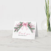 Kerstkaart met roze lint en opgevouwen bedankje bedankkaart (Voorkant)