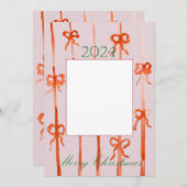 Kerstkaart met roze lint kaart (Voorkant / Achterkant)