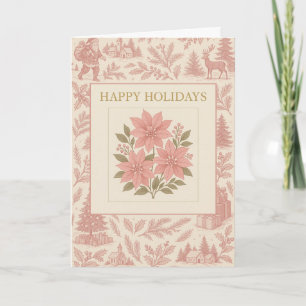 Kerstkaart met roze poinsettia's in vintage stijl kaart