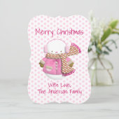 Kerstkaart met Roze Sneeuwman (Staand voorkant)
