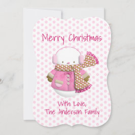 Kerstkaart met Roze Sneeuwman