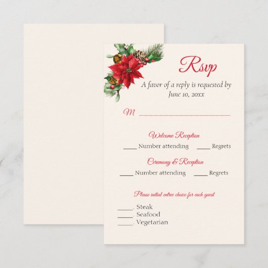 kerstkaart met RSVP-respons RSVP Kaartje (Voorkant / Achterkant)