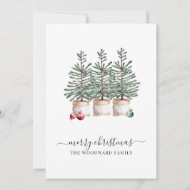 Kerstkaart met rustieke dennenbomen