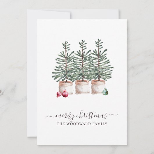 Kerstkaart met rustieke dennenbomen (Voorkant)