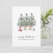 Kerstkaart met rustieke dennenbomen (Staand voorkant)