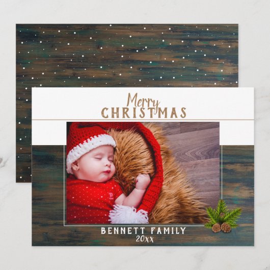 Kerstkaart met rustieke houten dennenboom (Voorkant / Achterkant)