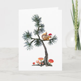 Kerstkaart met Santa Eekhoorn dennenboom Kaart