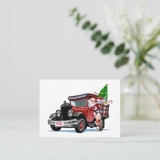 Kerstkaart met Santa en Sneeuw Maiden-Postman Informatiekaartje (Staand voorkant)