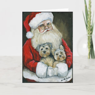 Kerstkaart met Santa & Yorkies honden kunst Kaart