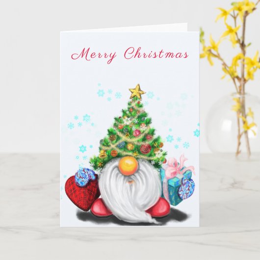 Kerstkaart met Schattige Kabouter Kaart (Gele Bloem)