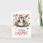 Kerstkaart met schattige pinguïn kaart (Voorkant)