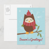 Kerstkaart met schattige uil op dennentak feestdagenkaart (Voorkant / Achterkant)